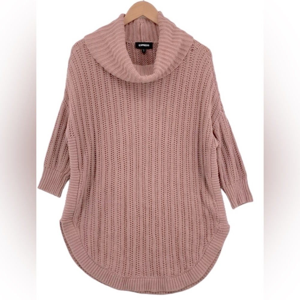 Express Women's Dusty Pink Cowl Neck Sweater